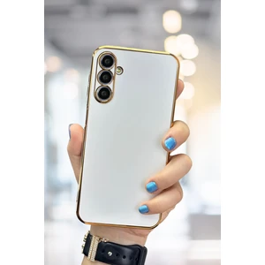 Samsung Galaxy S24 Fe Kılıf Parlak Kenarlı Altın Işlemeli Kamera Korumalı Kapak