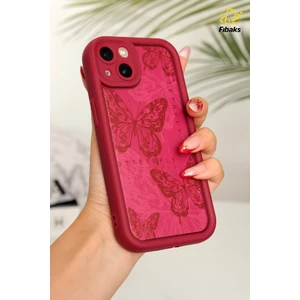 Apple iPhone 13 Kılıf Yumuşak Dokulu Kelebek Desenli Yumuşak Kamera Korumalı Mürdüm Silikon Kapak