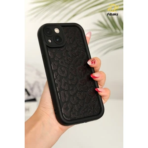 Apple iPhone 13 Kılıf Yumuşak Siyah Leopar Desenli Yumuşak Kamera Korumalı Silikon Kapak