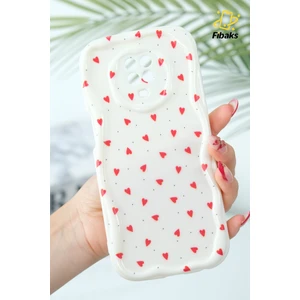 Xiaomi Redmi Note 9s/9 Pro Kılıf Kamera Korumalı Dalga Kenarlı Kırmızı Kalp Desenli Silikon Kapak