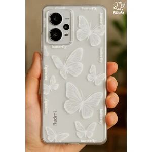 Xiaomi Redmi Note 12 Pro 5g Uyumlu Kılıf Tasarımlı Desenli Kamera Korumalı Şeffaf Kelebek Kapak