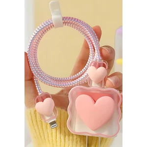 18W/20W Uyumlu Kalp Desenli Şarj Aleti Koruyucu Kılıf Şarj Kablo Örme Aparatlı Koruyucu Toparlayıcı