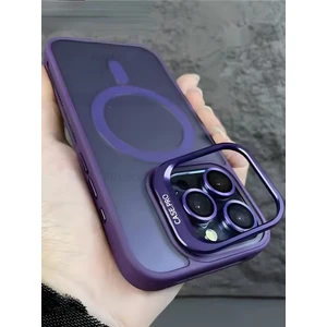 Apple iPhone 14 Pro Max Kılıf Standlı Mat Magsafe Metal Tuşlu Kamera Lens Hediyeli Wonk Kapak