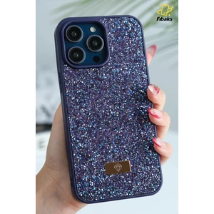 Apple iPhone 14 Pro Max Kılıf Içi Kadife Elmas Tasarımlı Mor Taşlı Işıltılı Pırlanta Silikon Kapak
