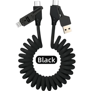 4in1 Pd 65 Watt Type-C/27 Watt iPhone Spiral Kablo Kırılmaz Uç 1.5 Metre Hızlı Şarj ve Data Kablosu iPhone Samsung Xiaomi Oppo Huawei Uyumlu