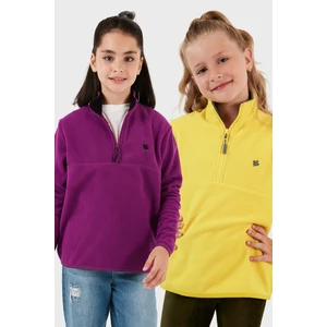 Yumuşak Dokulu Fermuarlı Dik Yaka Şardonlu 2'li Paket Polar Çocuk Polar 5905002S2