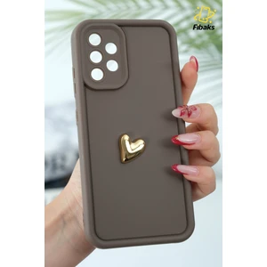 Samsung Galaxy A32 Kılıf 3D Kalp Tasarımlı Kahverengi Desenli Yumuşak Kamera Korumalı Silikon Kapak