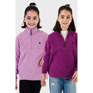 Yumuşak Dokulu Fermuarlı Dik Yaka Şardonlu 2'li Paket Polar Çocuk Polar 5905002S2