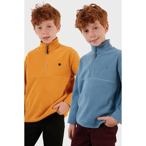 Yumuşak Dokulu Fermuarlı Dik Yaka Şardonlu 2'li Paket Polar Çocuk Polar 5905002S2