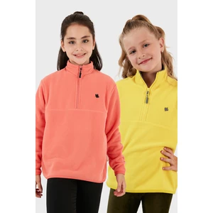 Yumuşak Dokulu Fermuarlı Dik Yaka Şardonlu 2'li Paket Polar Çocuk Polar 5905002S2