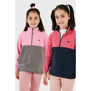 Yumuşak Dokulu Yarım Fermuarlı Renk Bloklu Dik Yaka 2'li Paket Polar Çocuk Polar 5905004S2