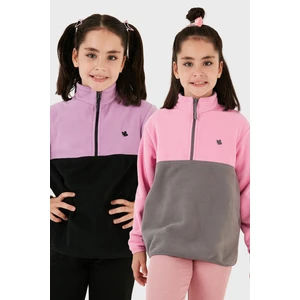 Yumuşak Dokulu Yarım Fermuarlı Renk Bloklu Dik Yaka 2'li Paket Polar Çocuk Polar 5905004S2