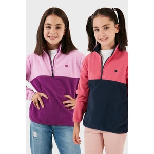 Yumuşak Dokulu Yarım Fermuarlı Renk Bloklu Dik Yaka 2'li Paket Polar Çocuk Polar 5905004S2