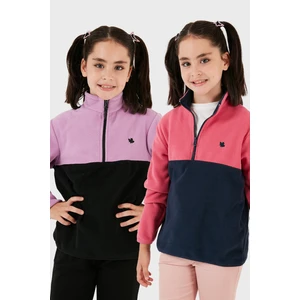 Yumuşak Dokulu Yarım Fermuarlı Renk Bloklu Dik Yaka 2'li Paket Polar Çocuk Polar 5905004S2