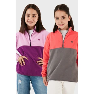 Yumuşak Dokulu Yarım Fermuarlı Renk Bloklu Dik Yaka 2'li Paket Polar Çocuk Polar 5905004S2