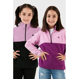 Yumuşak Dokulu Yarım Fermuarlı Renk Bloklu Dik Yaka 2'li Paket Polar Çocuk Polar 5905004S2