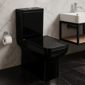 Power Siyah Duvara Sıfır Klozet Takım POW.K022B,Power Duroplast Yavaş Kapak