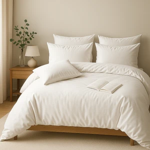 Çift Kişilik  Pamuk Nevresim Takımı 200 x 220  cm  , Lastikli Çarşaflı Set, Beyaz