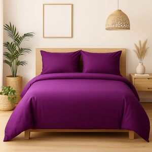 Çift Kişilik  Pamuk Nevresim Takımı 200 x 220  cm  , Lastikli Çarşaflı Set, Mor