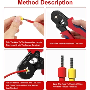 SE-3865-4 Yüksük Sıkma Pensesi 800 adet Terminal Hediyeli HSC8  6-4A / 0.25-10mm ² 23-7AWG Elektrik Teli Yüksük Sıkma Pensesi