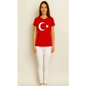 Sibel Günay Butik Türk Bayraklı Ay Yıldızlı Kırmızı T-Shirt |  Pamuk | Yetişkin