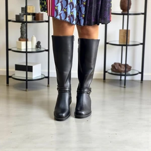 Siyah Deri Diz Altı Bilekten Atkılı Kadın Içten Fermuarlı Binici Çizme