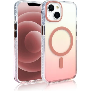 Apple iPhone 14 Kılıf M-Safe Şarj Özellikli Transparan Renk Geçişli Zore Toros Kapak Rose Gold