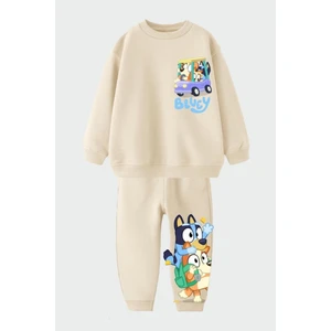 Erkek Çocuk Bluey Baskılı 3 Iplik Pamuklu Kumaş Alt Üst Takım