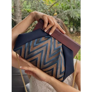 JOPHIEL Patchwork, Zincirli, Ahşap Burslu Çanta, Clutch, El Çantası, Kol Çantası, Omuz Çantası
