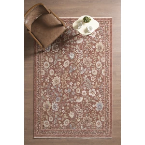 Frezia Floral Bambu Polyester Oturma Odası Salon Mutfak Halısı Eskitme Çiçekli Vintage Halı