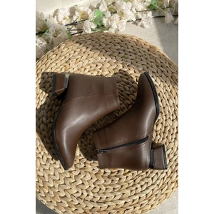 Kahverengi Cilt 4 cm Kalın Galvaniz Topuklu Şık Günlük Kadın Bot TMD2024800