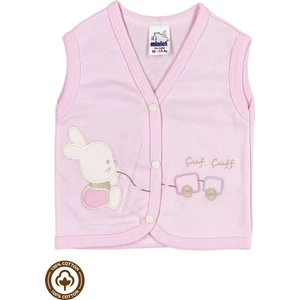 Unisex Bebek Tren Tavşan Nakışlı %100 Organik Pamuklu Penye Bebek Yelek