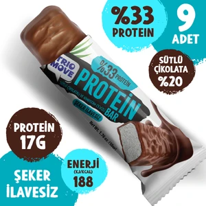 Çikolata Kaplamalı Protein Bar - Hindistan Cevizli ve Sütlü Çikolatalı, %33 Protein, 50 G x 9 Adet