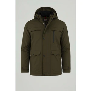 Erkek Yeşil Pamuk Polyester Karışımlı Kürklü Çıkartılabilir Kapüşonlu Mont&kaban