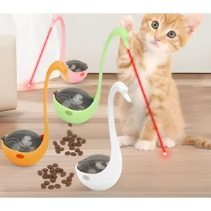 Lazerli Kuğu Şekilli Kedi Oyuncağı, Mama Dağıtıcılı. Eğlence Dolu Anlar Için Mükemmel!