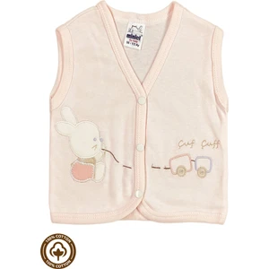 Unisex Bebek Tren Tavşan Nakışlı %100 Organik Pamuklu Penye Bebek Yelek