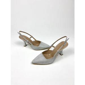 Gümüş Simli Malzeme 9 cm Topuklu Ayakkabı 01100