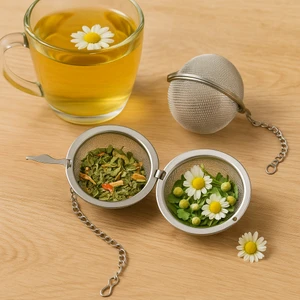 Homvira🍃 Paslanmaz Çelik Zincirli Çay Süzgeci – Yuvarlak Demleme Topu (Ince Tel, Kolay Kullanım)