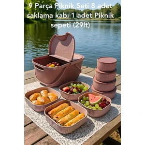 Bayce Home 9 Parça Şık ve Kullanışlı Piknik Sepeti – Pastel Pembe | Modern Tasarım