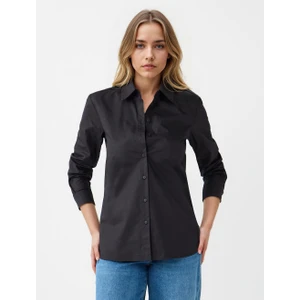 Jimmy Key Siyah %100 Pamuk Düz Kesim Uzun Kollu Dokuma Gömlek