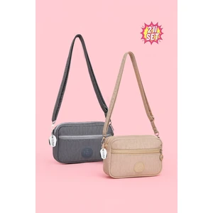 Kadın Çapraz Askılı Üç Gözlü Fermuarlı Krinkıl Günlük Omuz Çantası