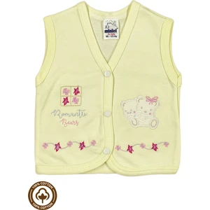 Unisex Bebek Ikiz Nakışlı %100 Organik Pamuklu Penye Bebek Yelek