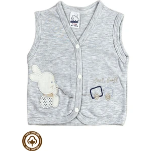 Unisex Bebek Tren Tavşan Nakışlı %100 Organik Pamuklu Penye Bebek Yelek