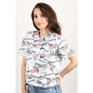 Kadın Baskılı Bisiklet Yaka Oversize T-Shirt