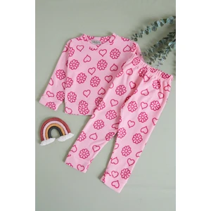 Çiçek Desenli Bisiklet Yaka Polar Kız Çocuk Pijama Takımı