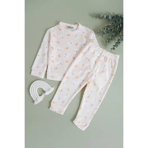Tavşan Desenli Bisiklet Yaka Polar Kız Çocuk Pijama Takımı