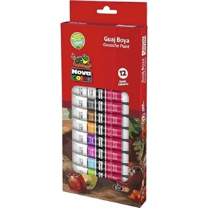 Nova Color Guaj Boya Tüp 12'li 12 ml Renkli Set Çocuklar İçin Yaratıcı Sanat
