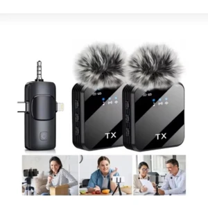 Ikili Kablosuz Yaka Mikrofonu Type C Android iPhone Uyumlu Canlı Yayın Ses Video Mikrofonu
