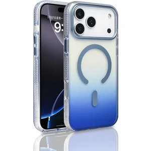 Apple iPhone 17 Pro Kılıf M-Safe Şarj Özellikli Transparan Renk Geçişli Zore Toros Kapak Mavi