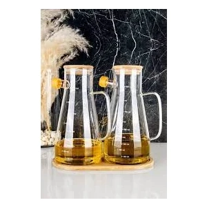 Borosilikat 2 Li Bambu Yağlık 900 ml Yağdanlık Dahil 3'lü Set